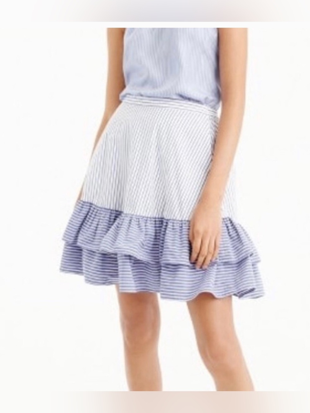 J.Crew NWT Blue & White Striped Ruffle Skirt Size 14